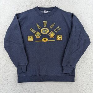 Vintage Tee Jays Sweatshirt Mens Medium Blue Hawaii Graphic Crewneck Made USA